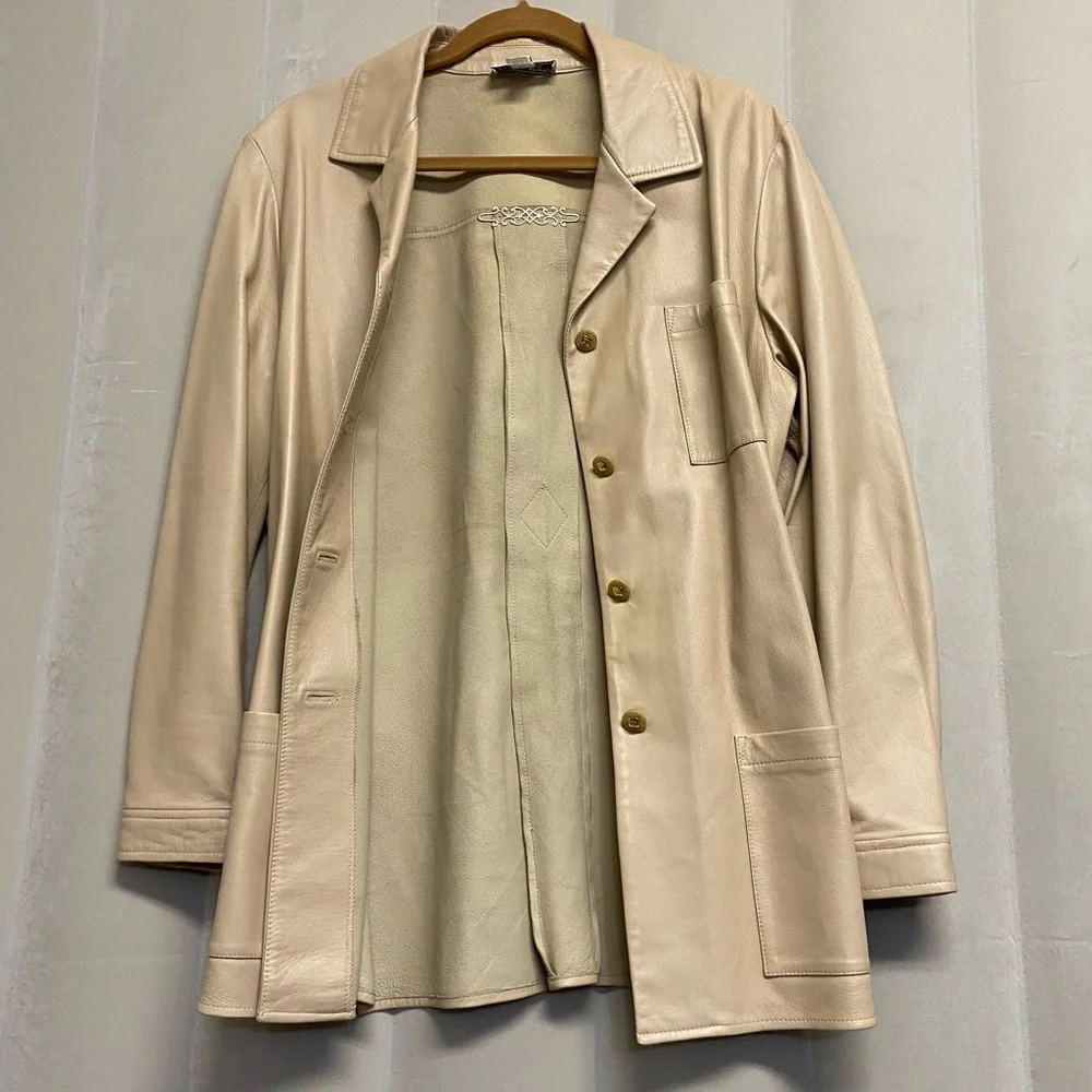 St. John Sport Marie Gray Women’s Jacket Medium 100% Leather Luxury Neutral